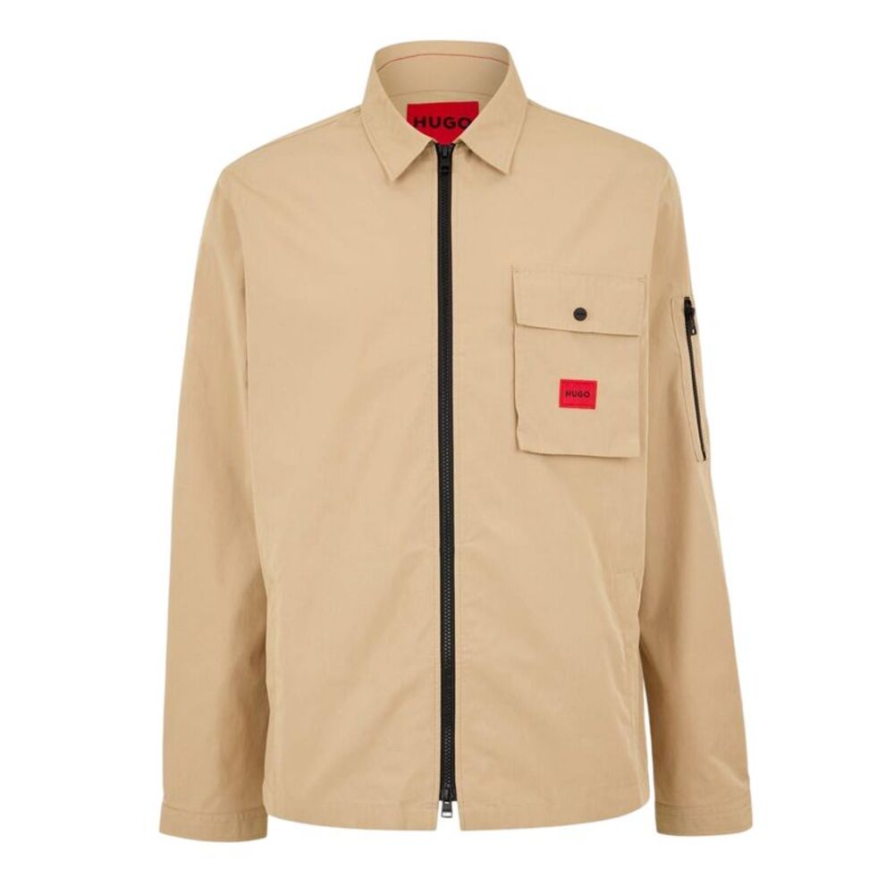Hugo Mens Logo Cotton Overshirt / Medium Beige